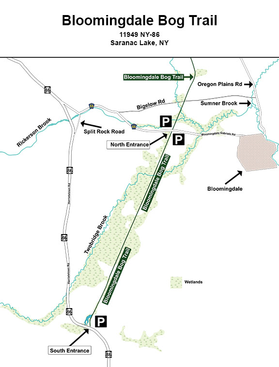 Adirondack Nature Trails: Bloomingdale Bog trail map. 