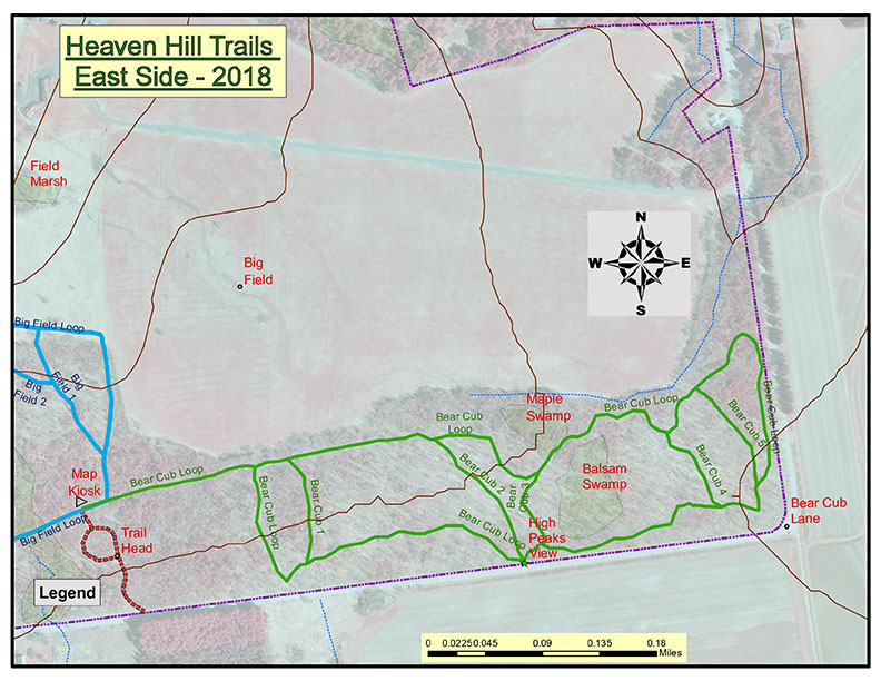 Adirondack Nature Trails: Heaven Hill East Trail Map. Map provided by Henry II and Mildred A. Uihlein Foundation, 302 Bear Cub Lane, Lake Placid, NY 12946. Used by permission. Click for a printable, page-sized image, opening in a new window. Adirondack Nature Trails: Heaven Hill EastTrail Map. Map provided by Henry II and Mildred A. Uihlein Foundation, 302 Bear Cub Lane, Lake Placid, NY 12946. Used by permission.